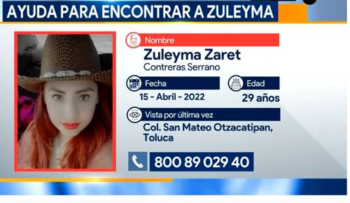 De nuestro inbox: Estamos #BuscandoaZuly desaparecida en San Mateo Otzacatipan, Toluca